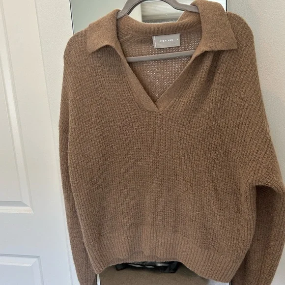 EVERLANE Alpaca Waffle Stitch Polo in Dark Weat - Picture 2 of 4